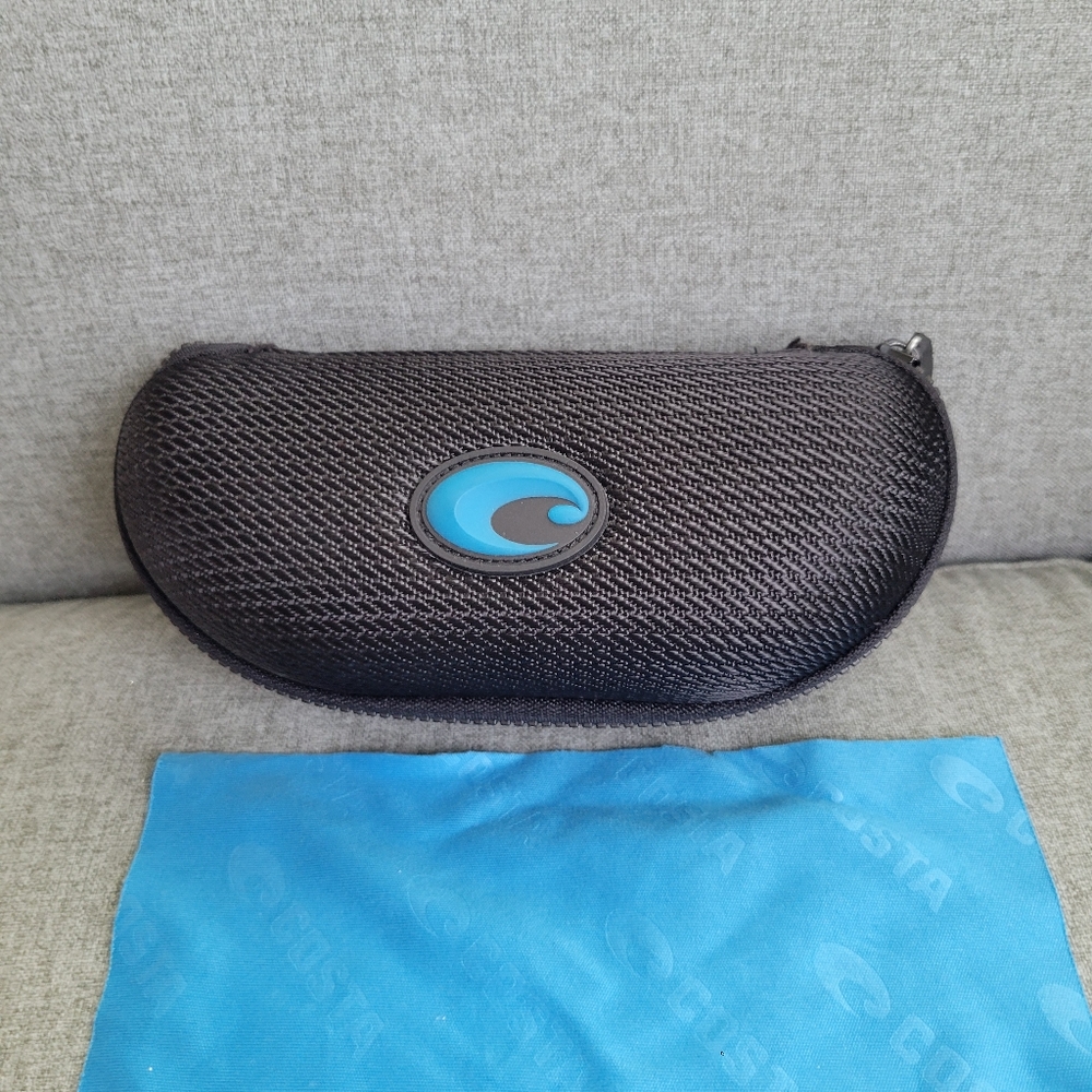 Costa del Mar Sunglass Case Black Clamshell Zippered Woven Nylon With Wipe Cloth